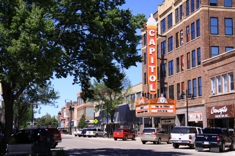 The Capital Theatre in downtown Aberdeen, South Dakota. Downtown